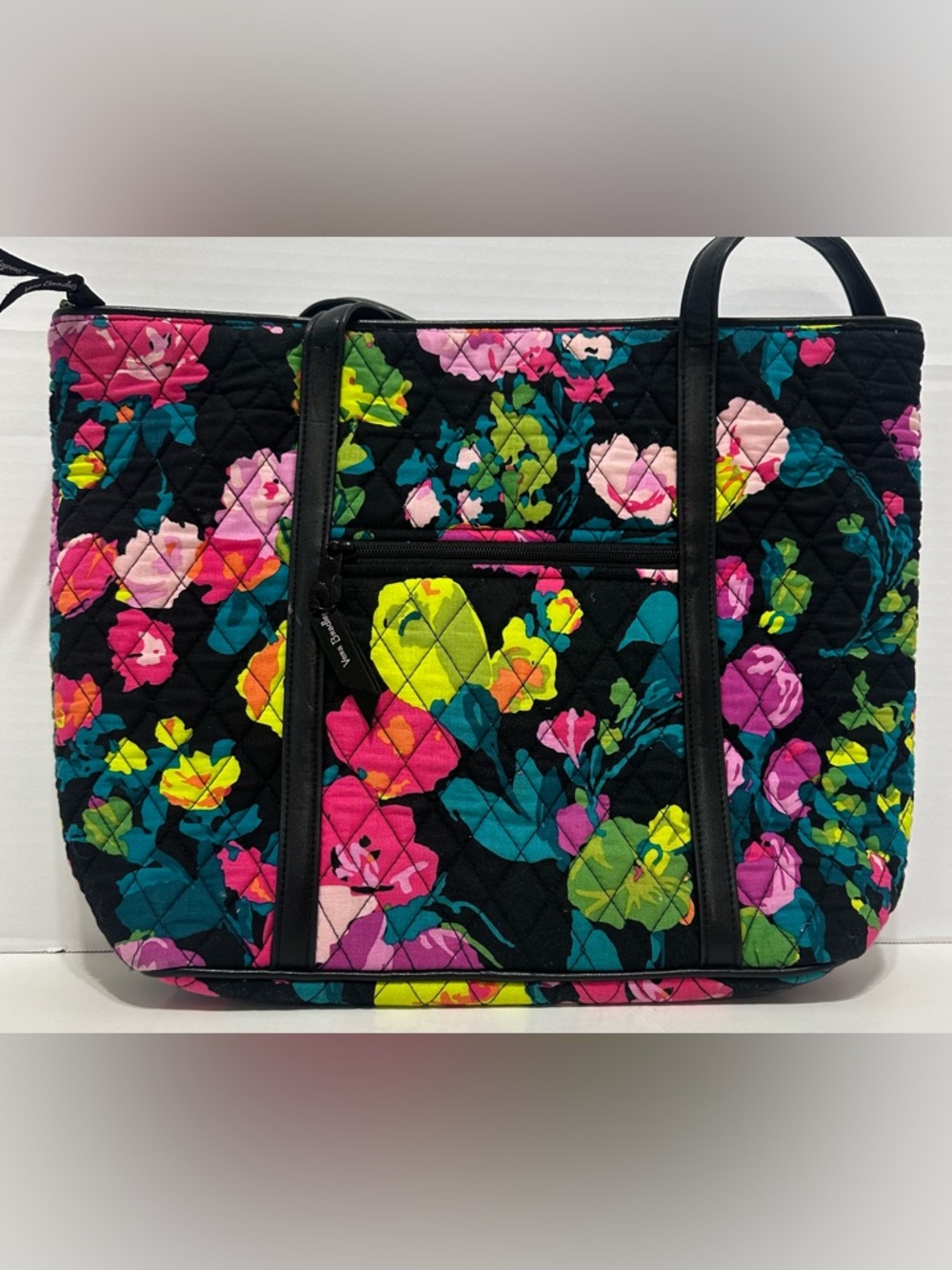 Vera Bradley Trimmed Traveler Tote Hilo Meadow Floral Multicolor Black Bag Purse